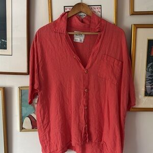 Flax Red Coral Lightweight Linen Shirt beach cover up button front